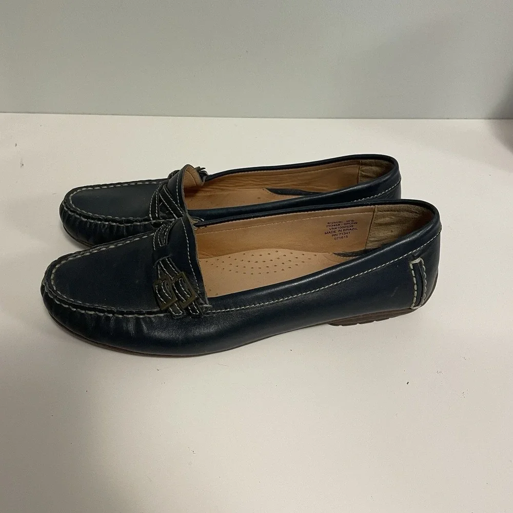 L.L..Bean Women's Sz8.5M‎ Classic Navy Loafers Driving Moccasins Leather Buckles
